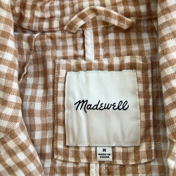 Madewell medium tan and white gingham dorset linen blazer. - Picture 8 of 11